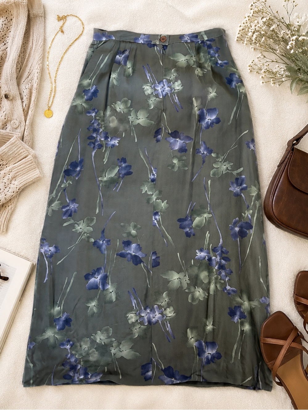 Loft Ann Taylor 100% Silk Watercolor Floral Midi Skirt Size 8